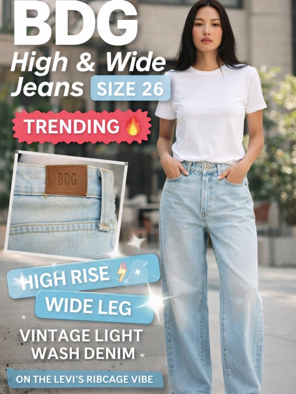 BDG Light Wash High-Rise Wide Leg Jeans